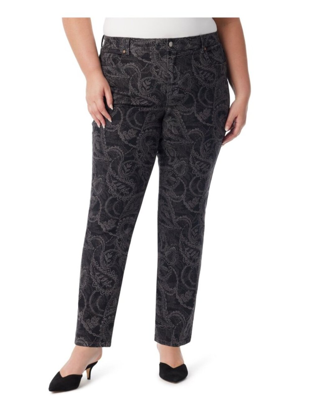 Gloria Vanderbilt Plus Size 24W Average Amanda Paisley Jeans Black Gray $52 SALE